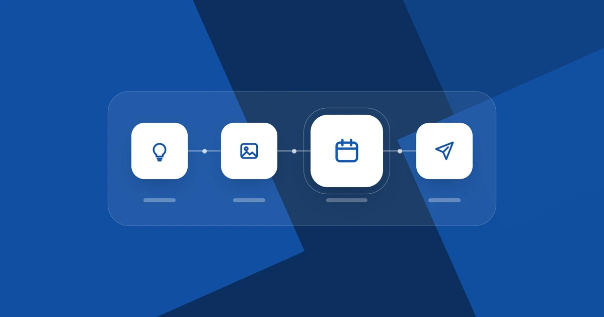 Four stages of a workflow connected on a rail