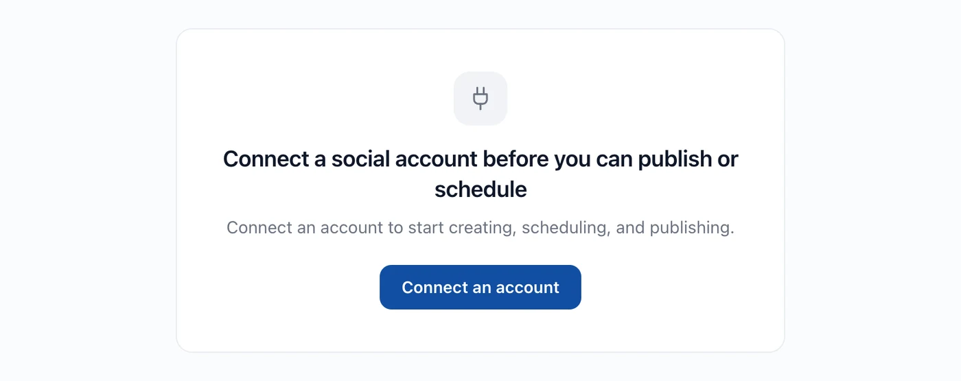 The Hyvo composer covered by a panel reading: Connect a social account before you can publish or schedule