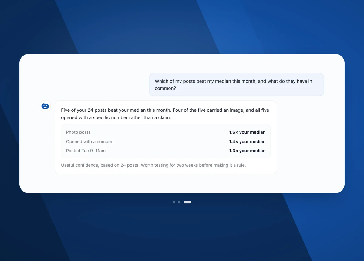 Hyvo AI answering a question using the account's own posts and numbers
